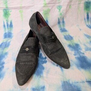Roberto Cavalli Black Grey Patterned Suede Slip On Loafers Men Size 42.5